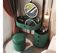 3 in 1 Table with Folding Mirror & Rolling Stool Integrated LED Lights Illuminated Makeup Desk with s Top Ders Side Cabinet 3 Color Light M