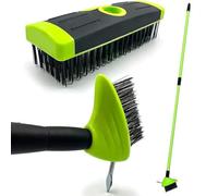 3-in-1 Telescopic Weed Brush with Extendable Handle, Patio Weed Remover Brush, Wire Brush & Metal Scraper for Block Paving, Driveways, Paths, Decking, Moss & Garden Cleaning, 80-140cm