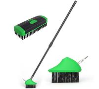 3 in 1 Telescopic Weed Remover Brush Wire Head Paving Decking Clean Scrub Moss Weed Remover Tool Wire Brush Scraper Set with Metal Broom & Weed Removal Head Green