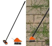 3 in 1 Telescopic Weed Remover Brush with 133cm Handle, Patio Wire Brush with Rectangular +Triangular Brush Head, Paving Decking Clean Scrub Moss Weed Remover Tool for Cleaning Path Walkway Driveway