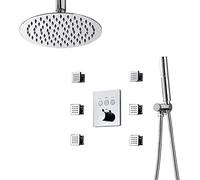 3 in 1 Thermostatic Shower System Bathroom Ceiling Shower Faucet Set with 2 Function Handheld Showerhead Top Spray Shower Head Massage Body JetsBlack,Chrome