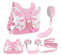 3 in 1 Toddler Harness Leashes + Anti Lost Wrist Link, Kids Harness Children Leash for Girls, Child Anti Lost Leash Baby Cute Harness Belt Strap Hold Kids Close While Walking (Pink)