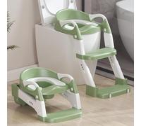 3-in-1 Toddler Potty Training Toilet Seat with Step Stool Ladder - Adjustable Height Potty Chair Urinal for Baby Boys Girls Age 1-3, Foldable Training Potty with Splash Guard & Anti-Slip Feet, Green
