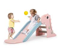 3 in 1 Toddler Slide, Baby Slide Plastic Climber Playset with Basketball Hoop and Ball, Indoor and Outdoor Playground for Kids, for Boys Girls Age 1 2 3 4 5 6 (Pink)