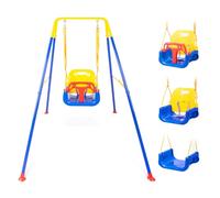 3-in-1 Toddler Swing Set with Foldable Metal Stand, Indoor Outdoor Hammock Frame, Kids Backyard Swing Equipped with 4 sandbags to prevent sideways tipping