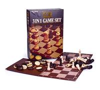 3 in 1 Traditional Retro Board Game Set Compendium Chess, Draughts, Tic Tac Toe