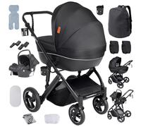 3 in 1 Travel Systems Baby Stroller with Carrycot, Sleeping Basket, Shock-Absorbing, 0-48 Months (2 in 1 Black (Carrycot+Bassinet))