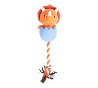 Rosewood 3-In-1 Triceratops Dog Toy - Plush, Rope & Rubber Interactive Dog Toy with Squeaker - Durable Chew, Tug & Fetch Toy for Small, Medium and Large Dogs