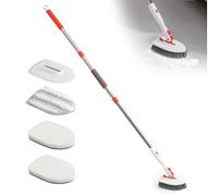 3-in-1 Tub & Tile Scrubber Brush - Long Handle Bathroom Cleaner with Detachable Sponge Mop, Microfiber Pad & Stiff Bristles for Floor/Wall/Shower/Sink - Extendable Multi-Surface Scrubber