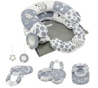 3-in-1 Tummy Time Mat and Seated Pillow for Baby, Sit Me Up Floor Seat with Detachable Support Pillow to Prevent Reflux, Portable Baby Tummy Time Pillows for Newborn Boys and Girls(Gray rabbit)