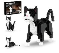 3 in 1 Tuxedo Cat Building Block Set, 767 PCS Black Cat Animals Mini Brick Building Toys with Pose Adjustable, Kitty Building Kit for Desk Display, Collectible Educational Gift for Teens & Adults