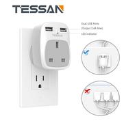 3-IN-1 UK to American Travel Plug Adapter with 2 USB Ports for Canada