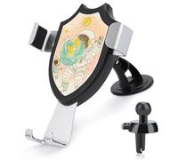 3 in 1 Universal Car Phone Mount Adjustable Suction Cup Astronaut Holding Earth Cell Phone Holder with Metal Hook Clip for Vent Windshield Dashboard Car Accessories Auto Interior Decoration Gift