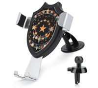 3 in 1 Universal Car Phone Mount Adjustable Suction Cup Gorgeous Stars And Moon Cell Phone Holder with Metal Hook Clip for Vent Windshield Dashboard Car Accessories Auto Interior Decoration Gift