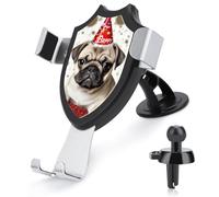 3 in 1 Universal Car Phone Mount Adjustable Suction Cup Happy Birthday Pug Puppy Cell Phone Holder with Metal Hook Clip for Vent Windshield Dashboard Car Accessories Auto Interior Decoration Gift