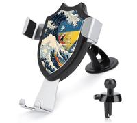3 in 1 Universal Car Phone Mount Adjustable Suction Cup Japanese The Great Wave Off Kanagawa Cell Phone Holder with Metal Hook Clip for Vent Windshield Dashboard Car Accessories Auto Interior Decorati