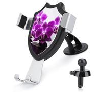3 in 1 Universal Car Phone Mount Adjustable Suction Cup Purple Butterfly Orchid Cell Phone Holder with Metal Hook Clip for Vent Windshield Dashboard Car Accessories Auto Interior Decoration Gift