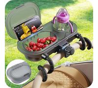 3-in-1 Universal Stroller Snack Tray Attachment with Dust Cover Sturdy Stroller Cup Snack Holder Clamp & Silicone Arms Grip Design Baby Travel Gear Accessories Detachable Dishwasher-Safe Universal Fit