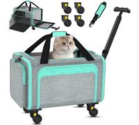 3-in-1 Upgraded Pet Carrier With Wheels, Airline Approved Pet Carrier for Small medium Cats Up to 15Lbs, Newly Designed Removable Handle and Wheels, Soft-Sided Cat Bag for Flying, Travelling & Camping