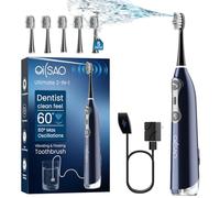 3-in-1 Upgraded Pro Flossing Toothbrush-Flosses, Vibrates and Oscillates(The 1st Tech), Electric Toothbrush with Water Flosser Equipe 5 Brush Heads, Plaque Removal for Sensitivity, Braces-Blue