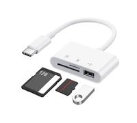3 in 1 USB C SD Card Reader, Adapter with SD MicroSD USB 3 Slots, High-speed Transmission Type C Memory Card Reader, Compatible with Mac, iPad Pro/Air/Mini, MacBook Pro/Air, Galaxy, White