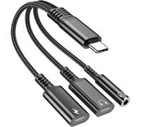 3 in 1 USB C to Klink Audio Adapter Cable 60W Quick Charging Type C to Dual Type C 3.5mm Converter Cable for Samsung, Xiaomi Huawei/Mini 6 and More (Black)