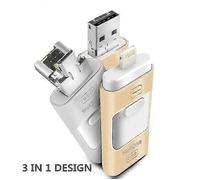 3 In 1 Usb Flash Drive Expansion Memory Stick Otg Pendrive For Iphone Ipad Android Pc Gold 16 GB