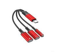 3 in 1 USB for C Headphone Adapter for 15 16 Pro Max - Audio Jack Charger Splitter 24bit for hifi Sound Car Home Use Black(Red)