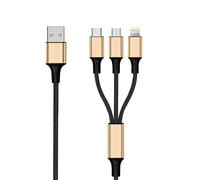 3 in 1 USB Ladekabel - gold - 150cm für Micro-USB & Apple 8-Pin & USB Type-C