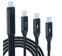 3 in 1 USB Type-C Cable, GELRHONR Nylon Braided USB C Male to 3 Type-C Male Charging Splitter Cable, 5A Fast Charge, Compatible with Cell Phones Tablets and Type-C Device （3.9FT-1.2M）, Black