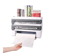 3 in 1 Wall-Mount Storage Rack for Kitchen/Bathroom. Spice Organizer Rack with Paper Towel Holder/Tinfoil/Preservative Film Dispenser(blue)