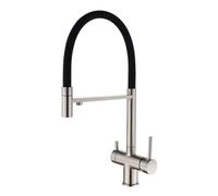 3-in-1 Water Kitchen Tap with Pull Out 3 Way Kitchen Tap Stainless Steel Black 360° Rotating Faucet(Brushed+Black)