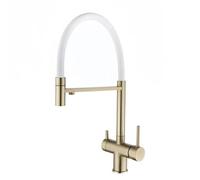3-in-1 Water Kitchen Tap with Pull Out 3 Way Kitchen Tap Stainless Steel Black 360° Rotating Faucet(Brushed Gold+White)
