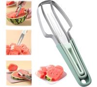 3-in-1 Watermelon Fork Slicer Cutter, Stainless Steel Watermelon Popsicle Cutter Watermelons Cutters Slicer Tool Melon Cutterr Knife Portability Fruit Fork for Camping Kitchen Gadgets (Green)