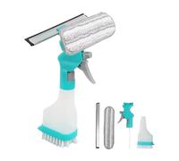 3 in 1 Window Squeegee Cleaning Kit, Window Cleaning Bottle with Spray Multipurpose Glass Cleaner Scrape-r Brush Window Washing Tool for Indoor/Outdoor (blue)