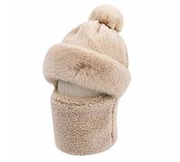 3-in-1 Windproof Hat Mask Scarf One Piece Slouchy Fleece Winter Thermal Warmer Hat for Birthday Christmas Thanksgiving Day Beige
