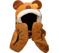 3 in 1 Winter Capybara Hat Scarf Gloves Set for Women & Girls, Soft Plush Animal Snow Hat with Ear Flaps for Outdoor Skiing, Skating, Christmas Gifts