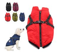 3 in 1 Winter Jacket for Dogs, Waterproof Windproof Dog Snow with Harness and Zipper, Small Medium Large Dogs (Red,Large)