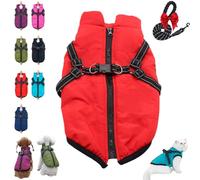 3 In 1 Winter Jacket for Dogs With Harness, Furry King Dog Winter Coat Waterproof Windproof Fleece Lined Snow Coat For Small Medium Large Dogs (M,Red)