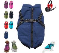 3 In 1 Winter Jacket for Dogs With Harness, Furry King Dog Winter Coat Waterproof Windproof Fleece Lined Snow Coat For Small Medium Large Dogs (S,Blue)