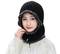 3 In 1 Winter Warm Hat Scarf Mask Set For Women Men Thermal Knitted Hat Hood Waterproof Balaclava Snood Hooded Scarf Neck Warmer Thicken Plush Fleece Lining Adjustable For Cycling Ski Outdoor Sports