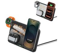 3 in 1 Wireless Charger Charging Station with Digital Alarm Clock, Fast Charge for iPhone,Air Pods,Apple Watch Series, Samsung Galaxy Phones/Watch/Buds,LED Display with Temperature,Date,12/24H Clock