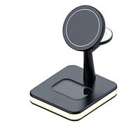 3-in-1 Wireless Charger Dock Office Tabletop Bedroom Beside Nightstand Multiport Charging Station Earbuds, Black