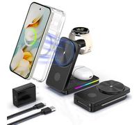 3 in 1 wireless charger for Google Pixel Watch 3/2, Magnetic Foldable Pixel charging station for 9/Pro/XL/8/Pro/8a/7/Pro/7a/6/Pro, Pixel Buds Pro 2, 15W Fast Mag-Safe charger Stand with Adapter