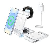 Wireless Charger for Samsung 3 in 1 Wireless Charging Station Foldable Wireless Charger Stand for Samsung S25 Ultra S24 S23 S22 Z Flip Z Fold 6 5 for Galaxy Watch 7/6/5/4 for Galaxy Buds Silvery White