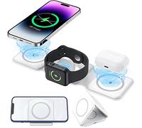 3 in 1 Wireless Charger Station, TECHGEAR Fast Magnetic Charging Pad Stand [Portable & Foldable] for iPhone 16/15/14/13/12/11/XR/XS/Max,Samsung S24/S23/S22/S21, iWatch Series 10-2, AirPod 3/2/Pro