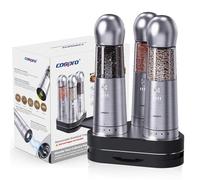 3-in-1 Wireless Charging Electric Salt & Pepper Grinder Set | Rechargeable, Adjustable Coarseness, Stainless Steel Spice Mill | One-Hand Operation, Easy Clean (5 Levels, Ceramic Grinder)