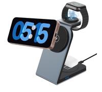 3 in 1 Wireless Charging Station, 15W Fast for MagSafe Charger Stand for iPhone 17/16/15, Charger for Apple Watch, Mag safe Charger for AirPods Pro (Light Blue, Metal Body)