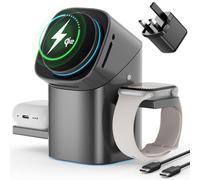 3-in-1 Wireless Charging Station, 15W Fast Mag-safe Charger Stand with 180° Rotatable & Retractable Design for iPhone 16/15/14/AirPods Pro/Apple Watch, with Lights & Cooling Fan(Includes 30W Adapter)