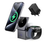 3 in 1 Wireless Charging Station,15W Fast MagSafe Charging Stand, Foldable Magnetic Wireless Charger for Apple Devices iPhone 16/15/14/13/12 Series, AirPods Pro 4/3/2, Apple Watch Series/ultra